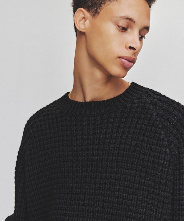 UNFILO MENS 【男女兼用】ウールポップコーン クルーネック ニット ブラック