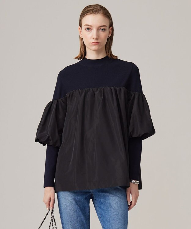 ICB L 【CLASSY.1月号掲載・洗える】VIS/PEスムース レイヤードデザインニット ネイビー系