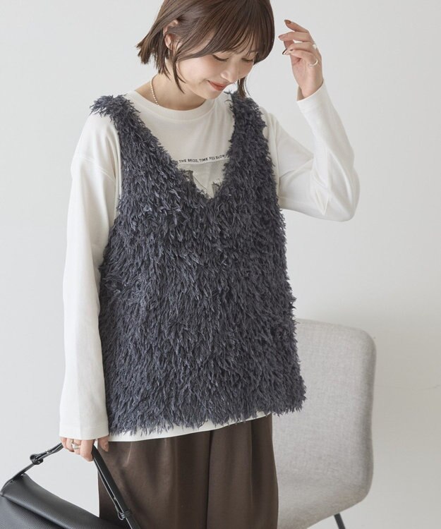 AMERICAN HOLIC 【選べる丈】フェザーVネックベスト Charcoal Gray