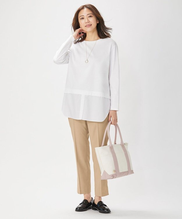 J.PRESS LADIES 【洗える】ポリエステルレーヨンマイクロギャバストレッチ テーパード パンツ ベージュ系