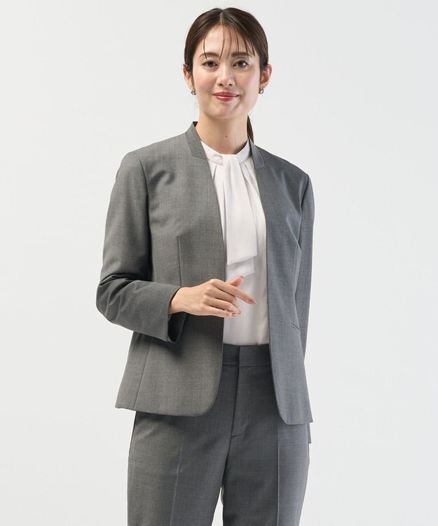 J.PRESS LADIES 【セットアップ対応】BAHARIYE SOLID ノーカラー ジャケット ミディアムグレー系