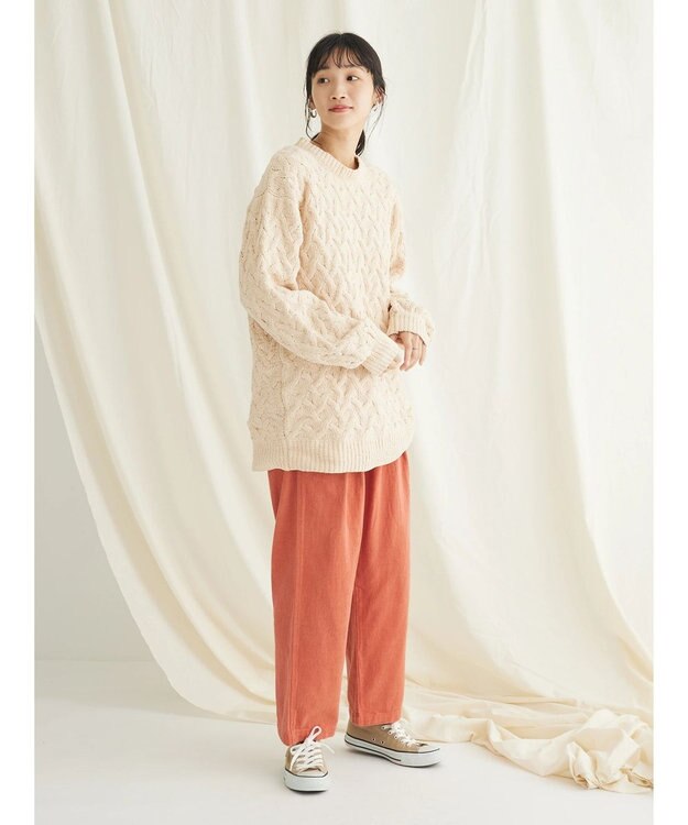 CRAFT STANDARD BOUTIQUE 洗えるモールケーブルニットチュニック Ivory