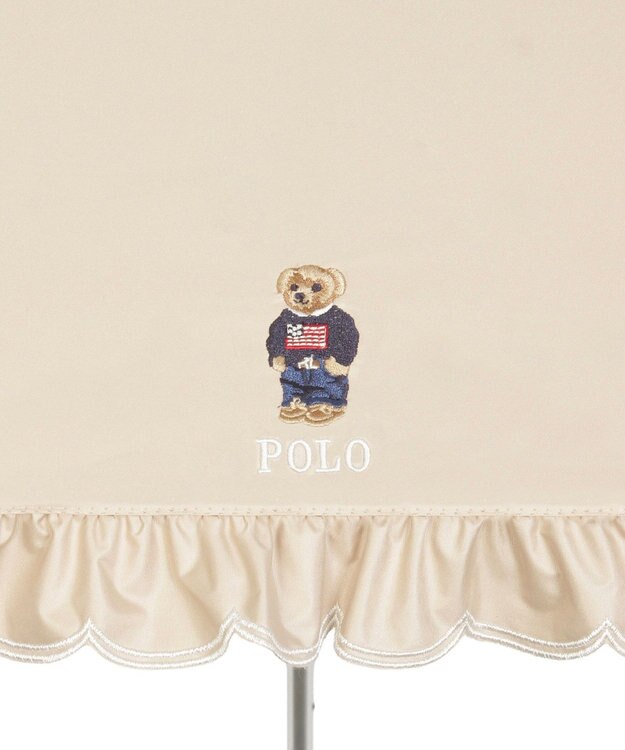MOONBAT 【WEB限定/遮光率100%/遮熱/UV】POLO RALPH LAUREN（ポロ ラルフローレン）晴雨兼用日傘 ワンポイント ポロベア刺繍 フリル 長傘 ベージュ