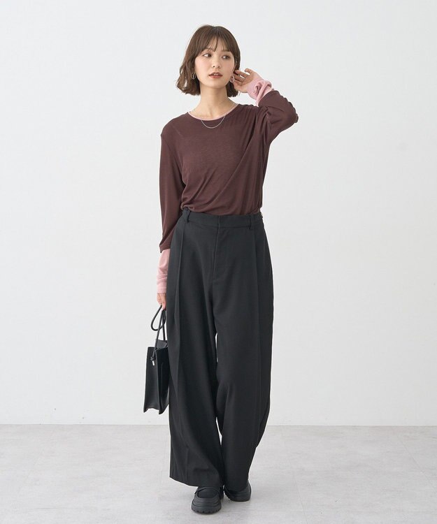 earth music&ecology 【2WAY】ウエストタブタックパンツ Black