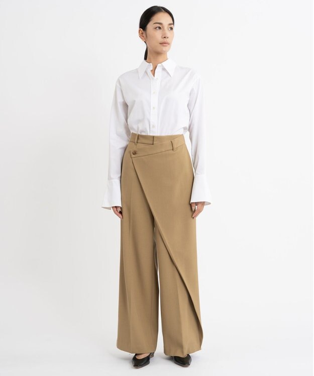 23区 S 【エステータ】ウールギャバジン ワイド ラップパンツ ベージュ系