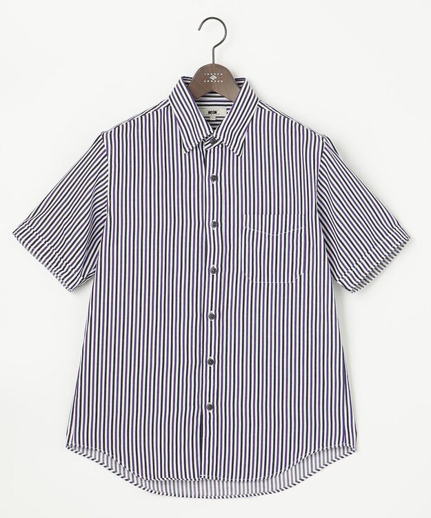 JOSEPH ABBOUD 【イージーケア】ストライプ 半袖シャツ パープル系1