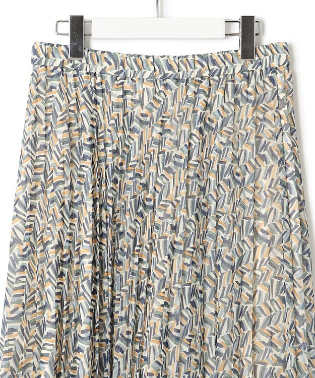 23区 【洗える】シアーヘリンボーンプリント プリーツ スカート ブループリント