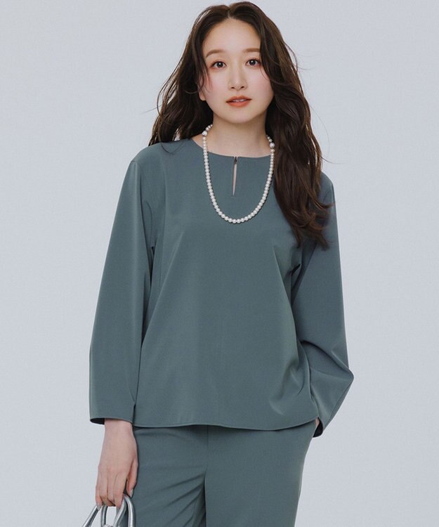23区 L 【洗える】2WAYストレッチツイル ブラウス モスグリーン系