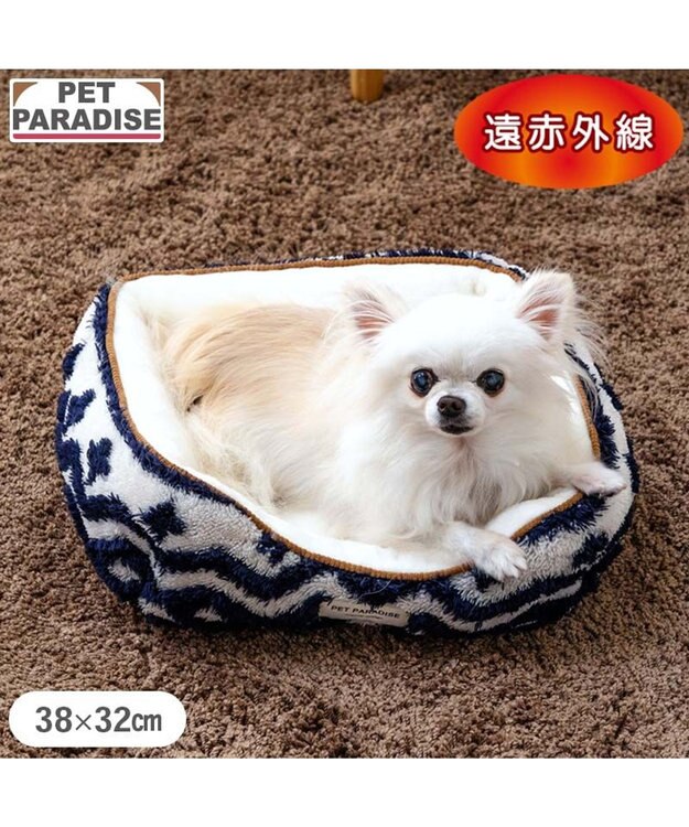 PET PARADISE ペットパラダイス  四角 カドラー 《カントリー柄》 Ｓ ホワイト×ネイビー