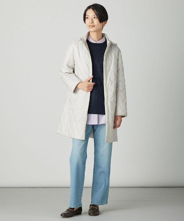 J.PRESS LADIES S 【WEB限定カラーあり・2way】コンパクトタフタキルティング  フーデッド コート アイボリー系