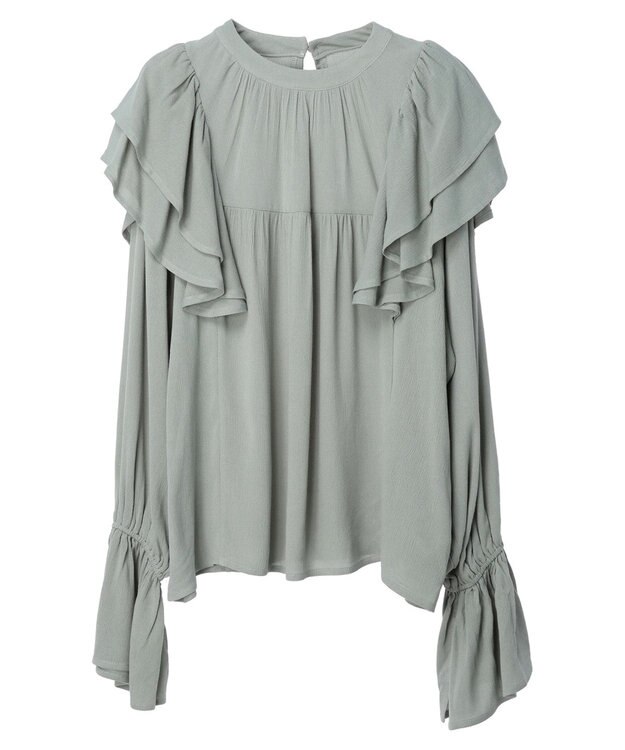 Green Parks ・Ｐｅｔｉｔ　Ｆｌｅｕｒ　ラッフルショルダーブラウス Green