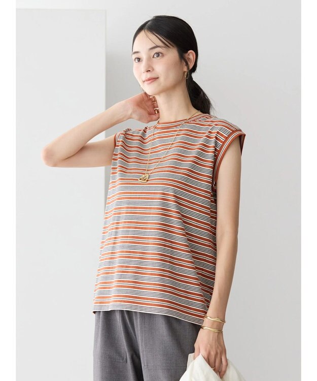 AMERICAN HOLIC マルチボーダーノースリーブカットプルオーバー Terracotta