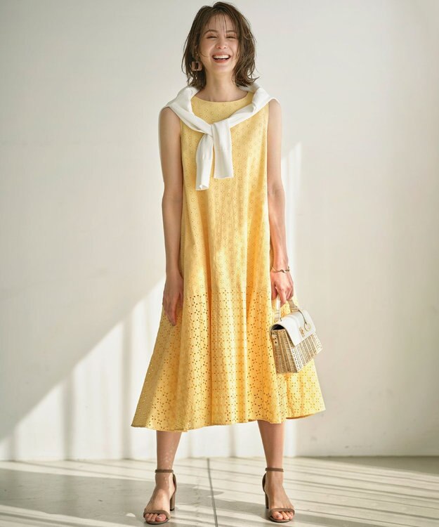 組曲 S 【WEB限定】エンブロイダリーレース ノースリーブワンピース クリームイエロー系