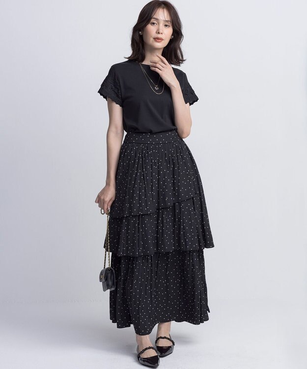 組曲 S レーススリーブシルケット カットソー ブラック系