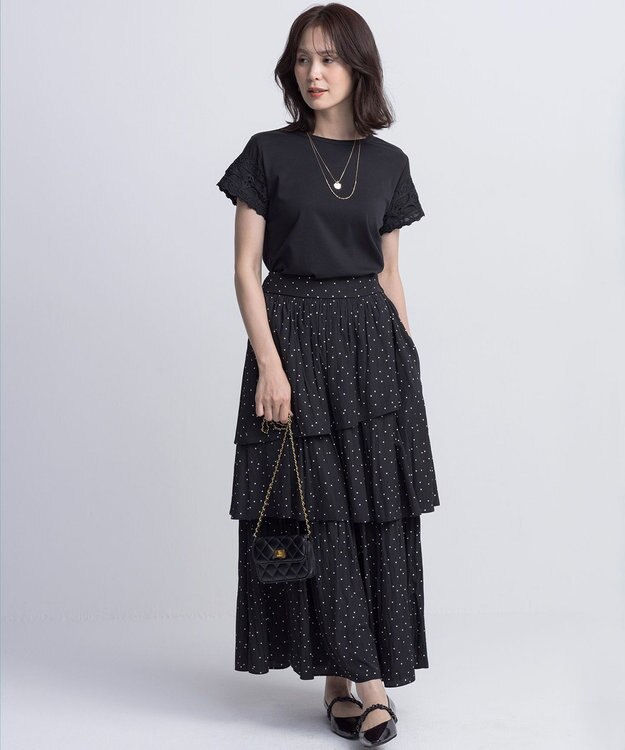 組曲 S レーススリーブシルケット カットソー ブラック系