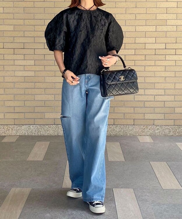 Green Parks AnriettMusee ショート丈ジャガードトップス Black