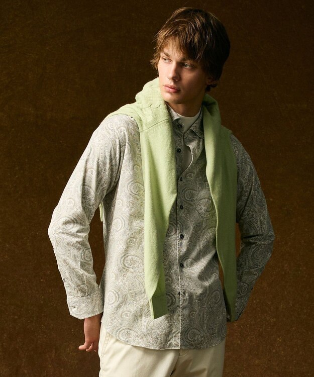 JOSEPH ABBOUD 【LIBERTY・綿100％】リバティペイズリープリントコーデュロイ シャツ ライトグレー系6