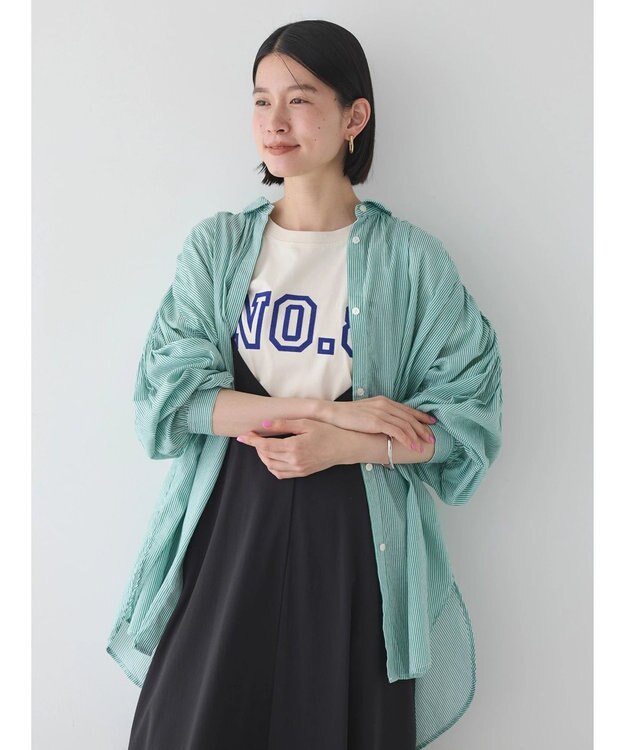 AMERICAN HOLIC カルゼギャザーシャツチュニック Stripe Green