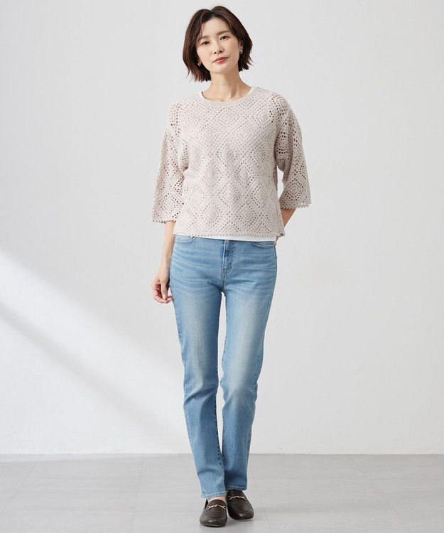 J.PRESS LADIES S 【洗える】BASIC STRETCH DENIM スキニー パンツ ブリーチ系