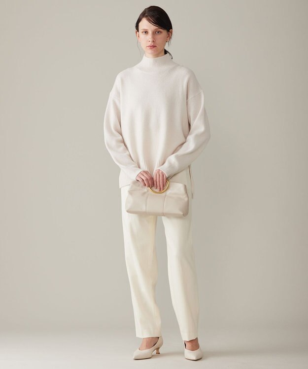 自由区 L 【洗える】ウールカシミヤブレンドハイネック ニット シャンパンベージュ