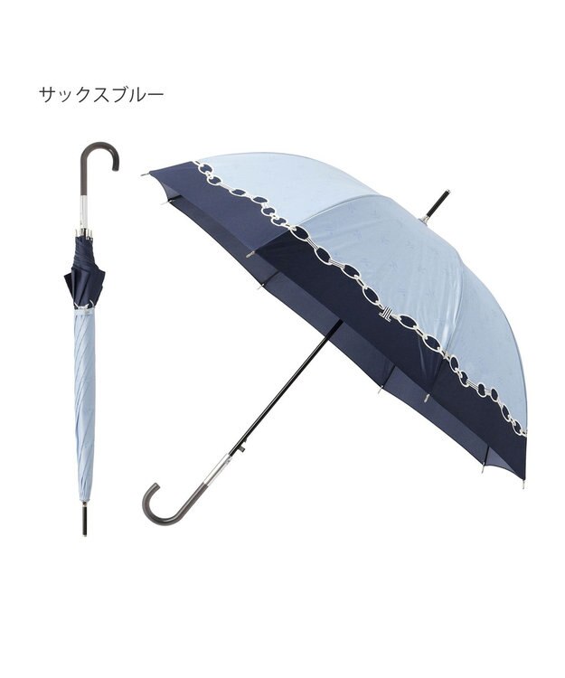 MOONBAT ランバン オン ブルー 長傘 チェーン柄サテンジャガードプリント 耐風 サックスブルー
