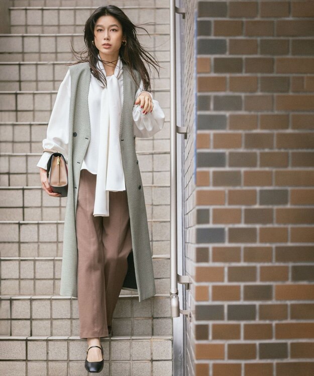 23区 S ガンクラブチェック ロング ジレ ダークブラウン系3