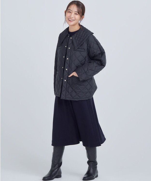 組曲 【洗える・中綿】2WAYキルト コート ブラック系