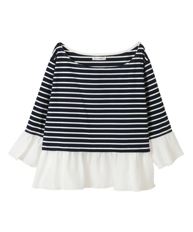 Green Parks 異素材ボーダーペプラムカットソー Navy