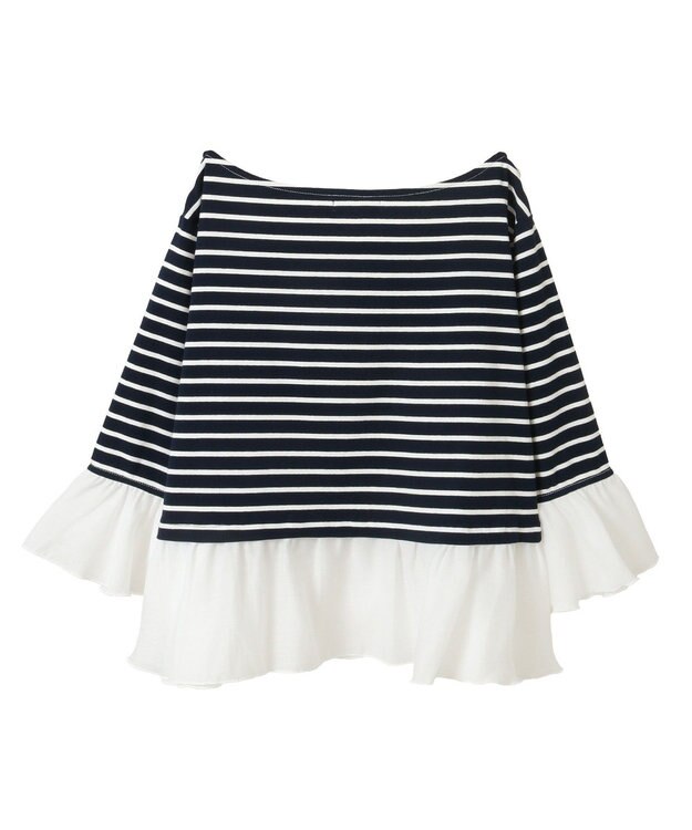 Green Parks 異素材ボーダーペプラムカットソー Navy