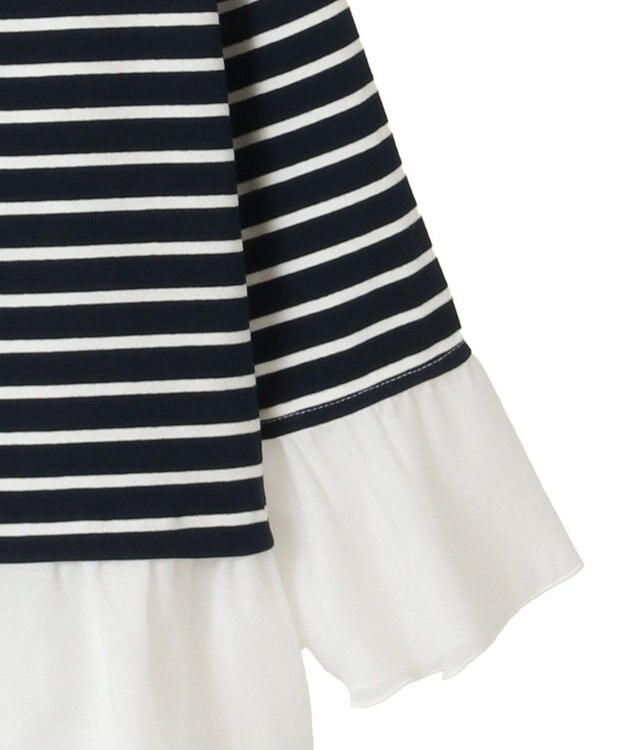 Green Parks 異素材ボーダーペプラムカットソー Navy