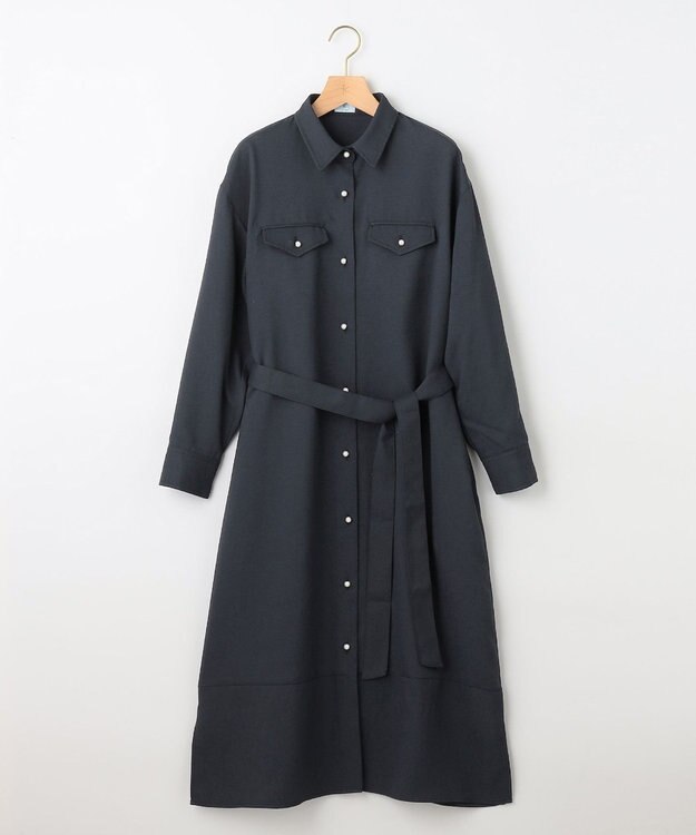 組曲 【サッシュベルト付き】パールボタンシャツワンピース ネイビー系