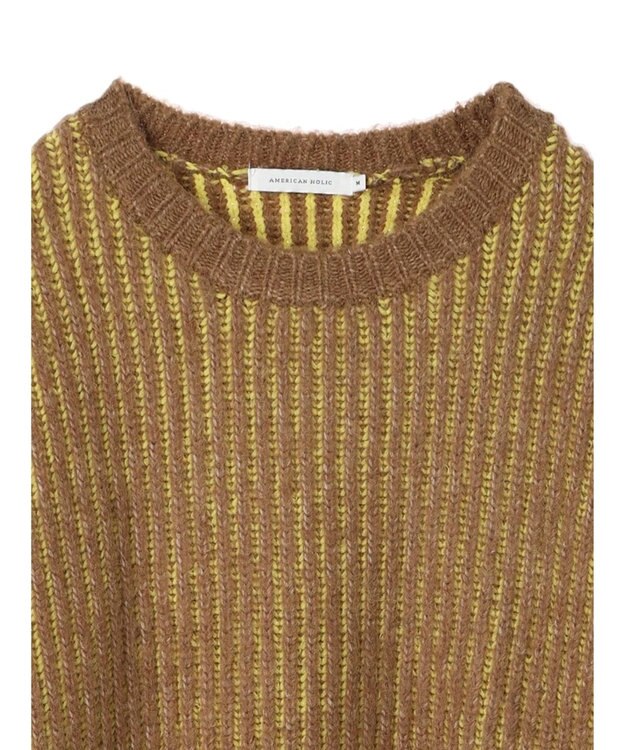 AMERICAN HOLIC バイカラー片畦ニットチュニック Mocha