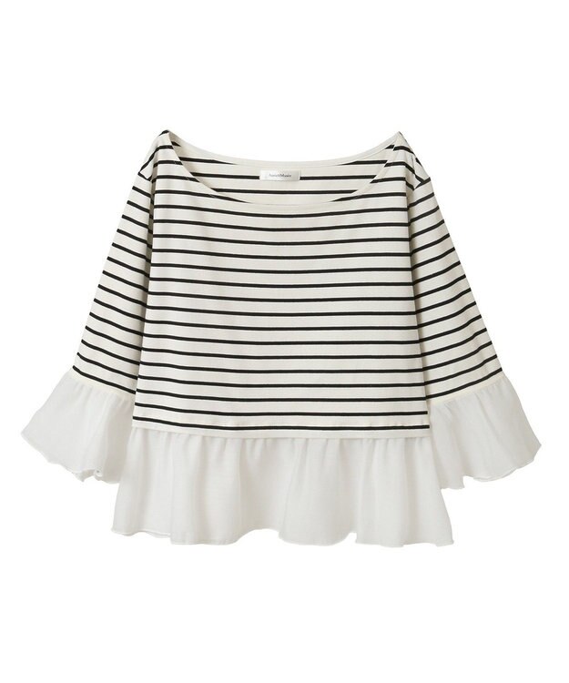 Green Parks 異素材ボーダーペプラムカットソー Off White