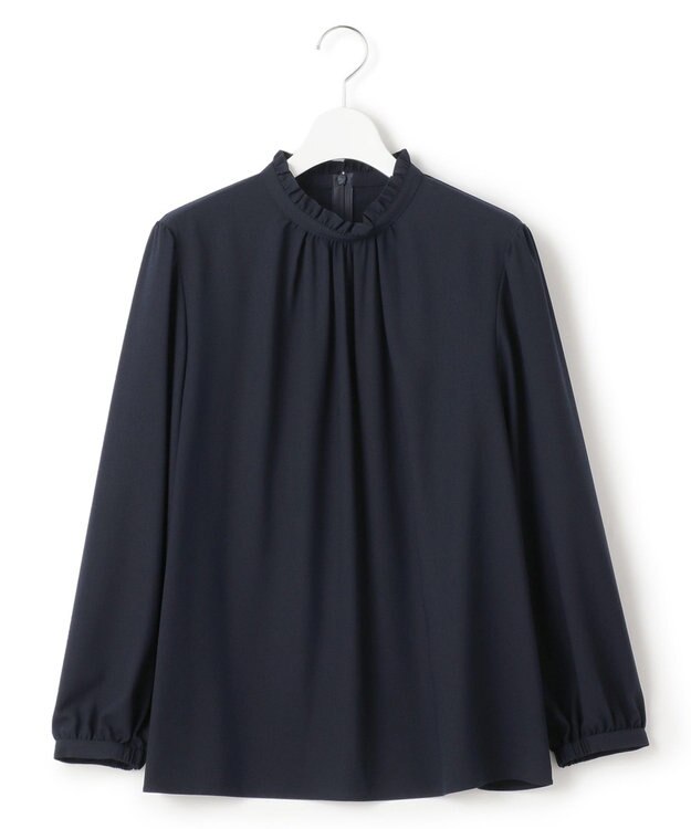 23区 L 【洗える】ジョーゼット フリル ブラウス ネイビー系