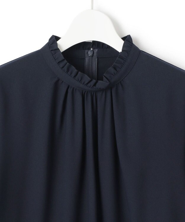 23区 L 【洗える】ジョーゼット フリル ブラウス ネイビー系