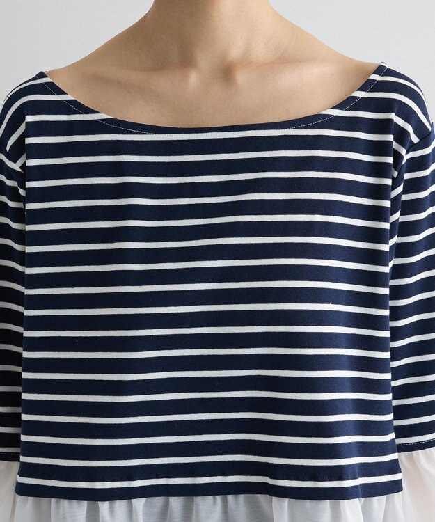 Green Parks 異素材ボーダーペプラムカットソー Navy