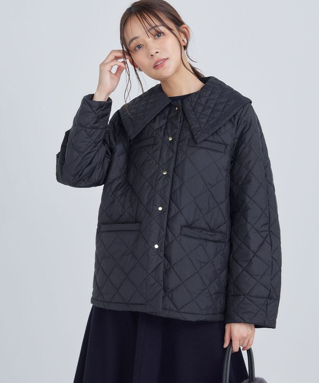 組曲 L 【洗える・中綿】2WAYキルト コート ブラック系