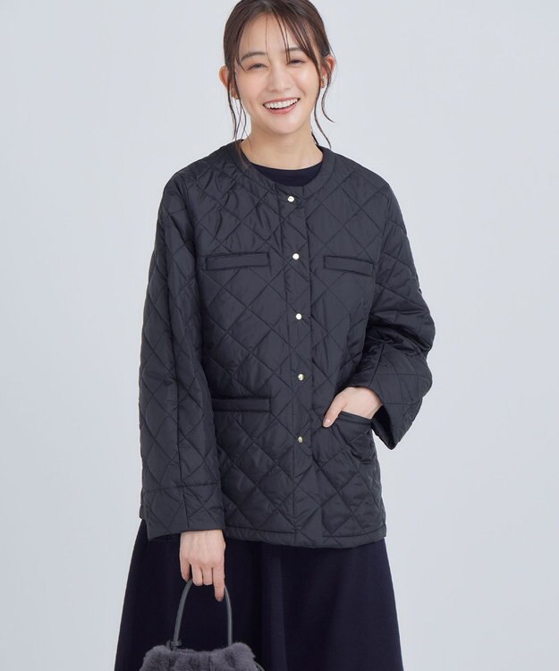 組曲 【洗える・中綿】2WAYキルト コート ブラック系