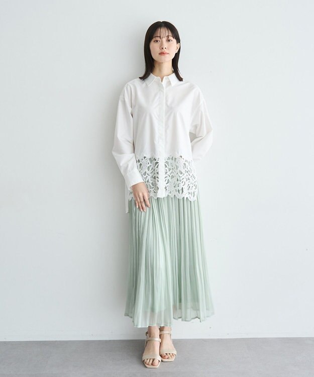 YECCA VECCA シャイニーサテンプリーツスカート Mint