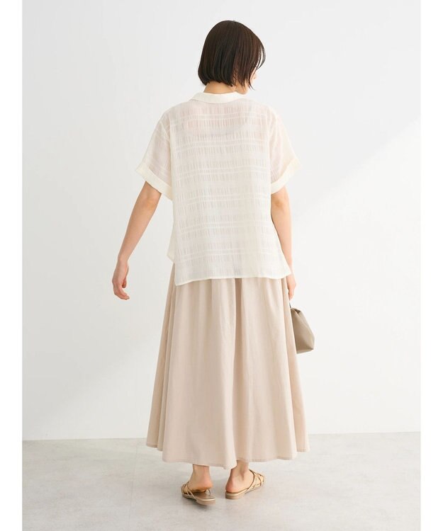 Green Parks シアーチェック開襟ブラウス Off White