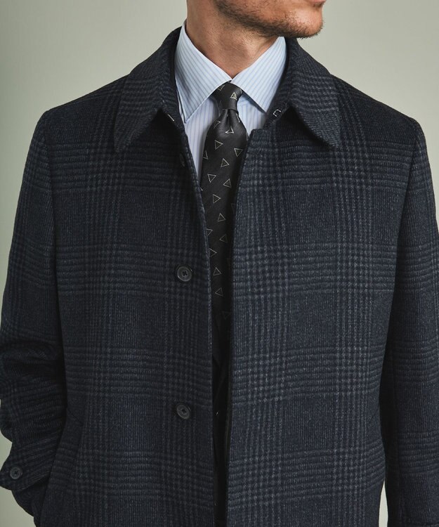 GOTAIRIKU アンゴラビーバー ステンカラーコート ライトグレー系4(格子)