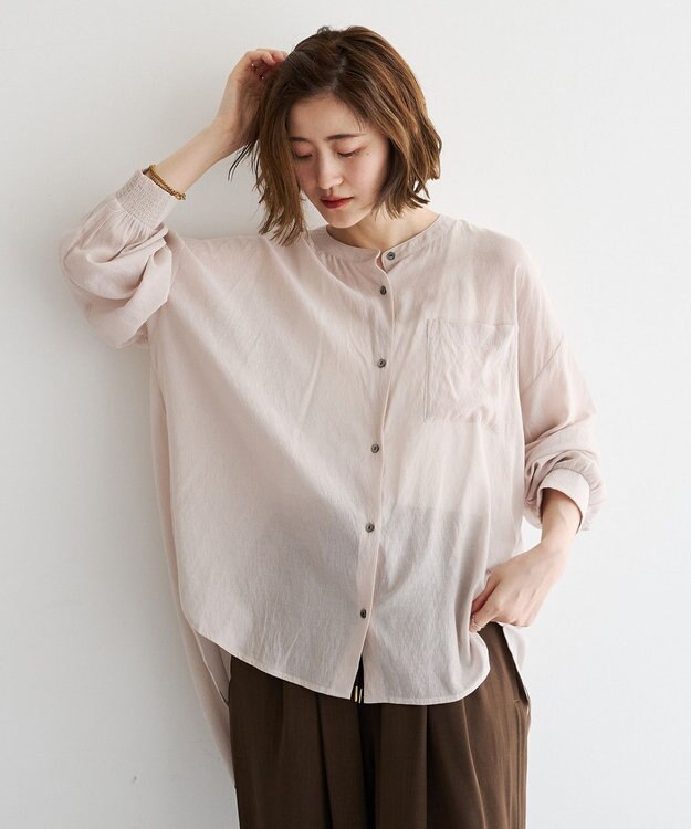 YECCA VECCA ドライタッチシアーバンドカラーシャツ Gray Beige