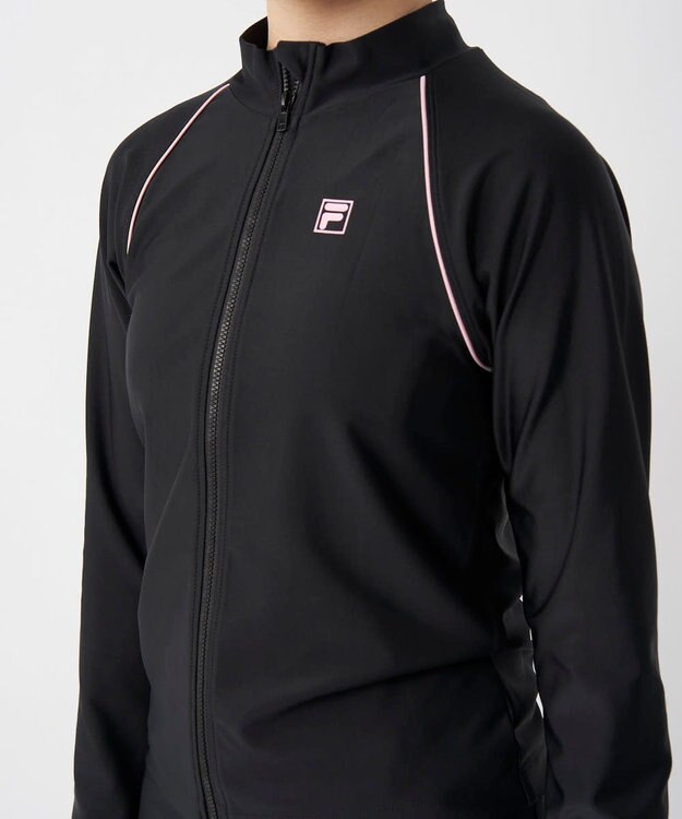 OP／FILA 【FILA】スタンドカラー長袖フルジップラッシュガード ブラック×ピンク