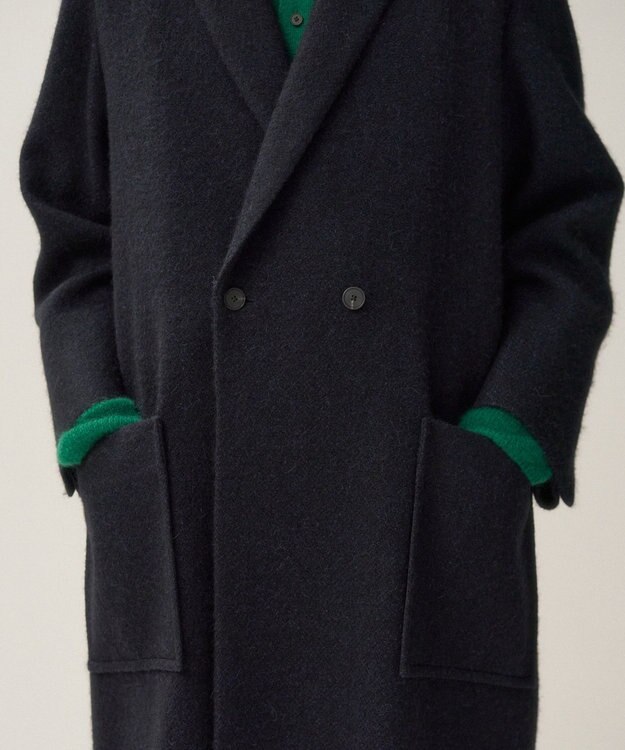ATON BABY ALPACA | ロングテーラードコート NAVY