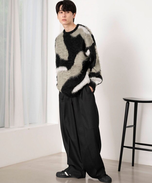 WEGO 【ユニセックス着用ITEM】マーブルシャギーニットプルオーバー ブラック