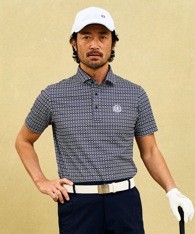 23区GOLF 【MEN】モノグラム柄  半袖ポロシャツ ネイビー系5