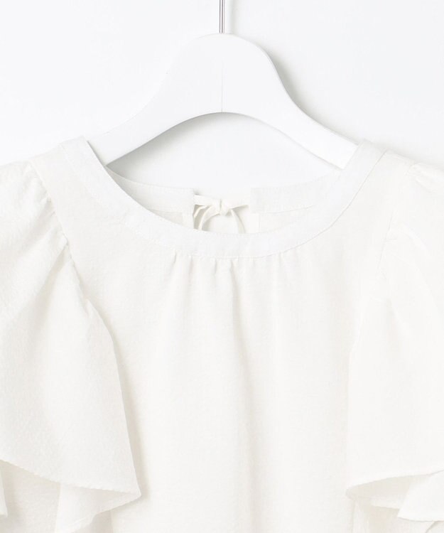 Feroux 【洗える】袖フリルブラウス ホワイト系