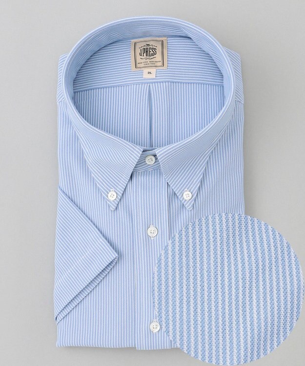 J.PRESS MEN 【KING SIZE】【J.PRESS OXFORD JERSEY】カノコインレイマイクロストライプ パッチポケットシャツ / B.D. サックスブルー系1
