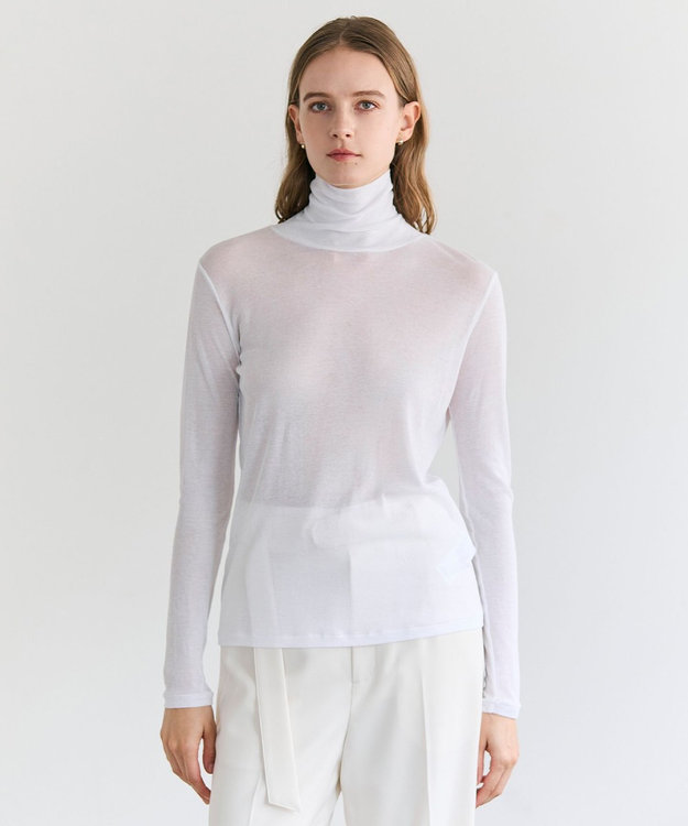 BEIGE， SORE / コットンシアーハイネックカットソー White