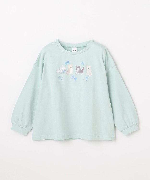 ANY KIDS 【綿100%】ネコアソート 長袖Tシャツ ミント